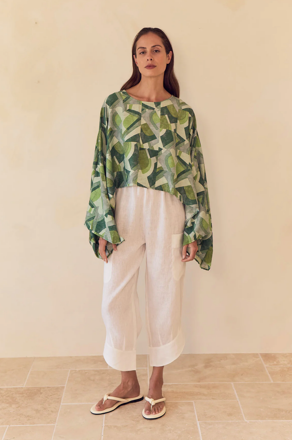 Tirelli Print Oversized Layer Top in Green Geometric