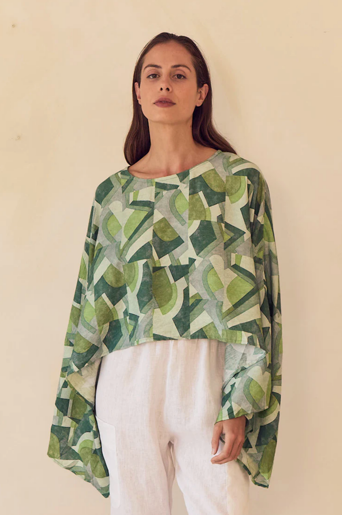 Tirelli Print Oversized Layer Top in Green Geometric