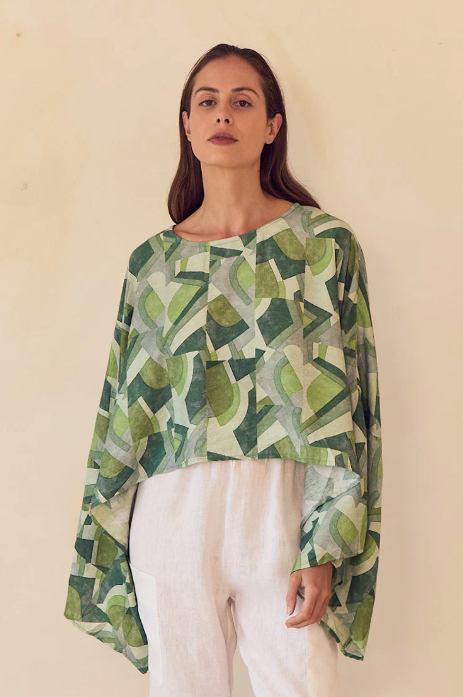 Tirelli Print Oversized Layer Top in Green Geometric