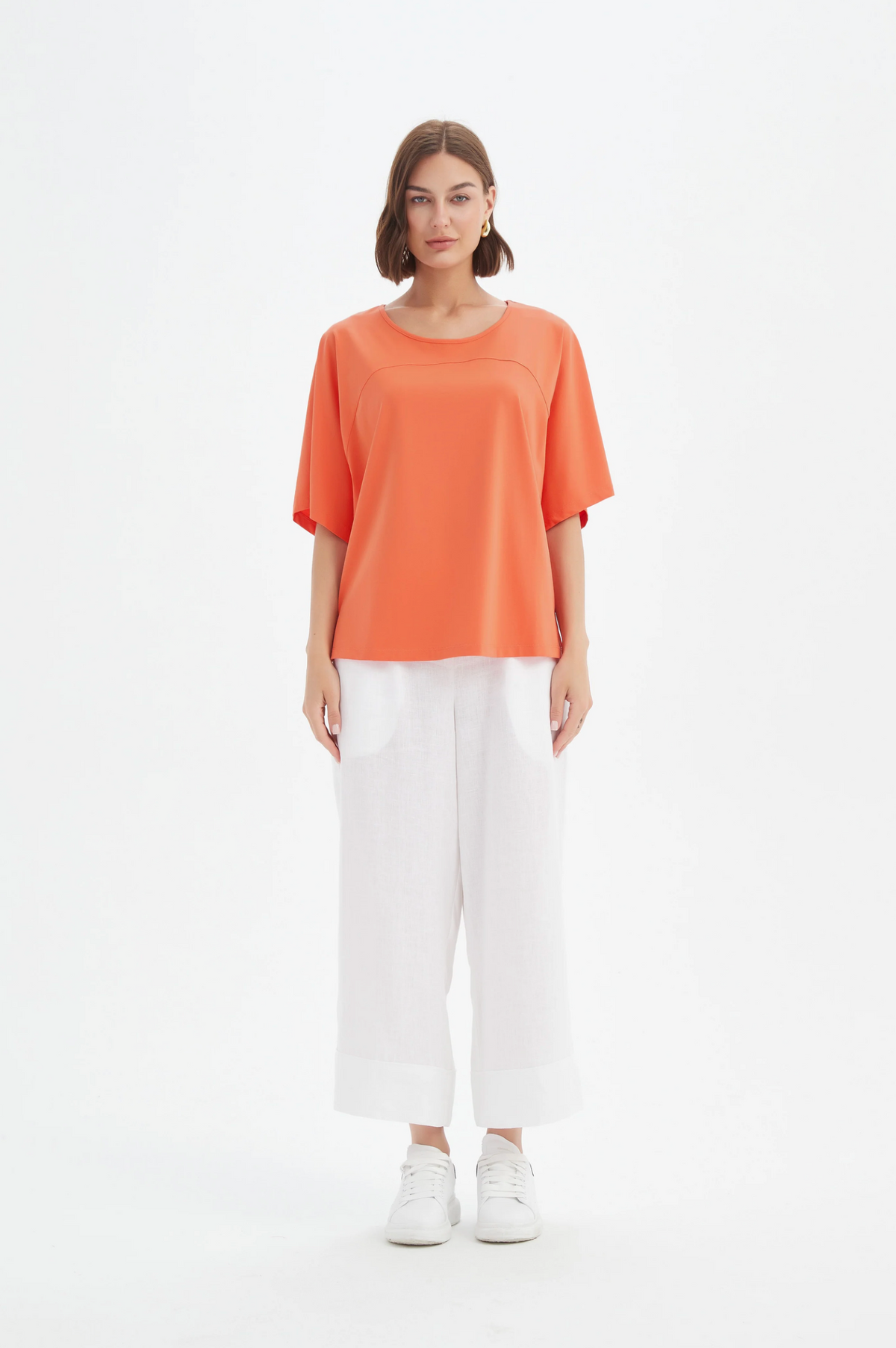 Tirelli Wide Sleeve Yoke Tee in Ember Orange