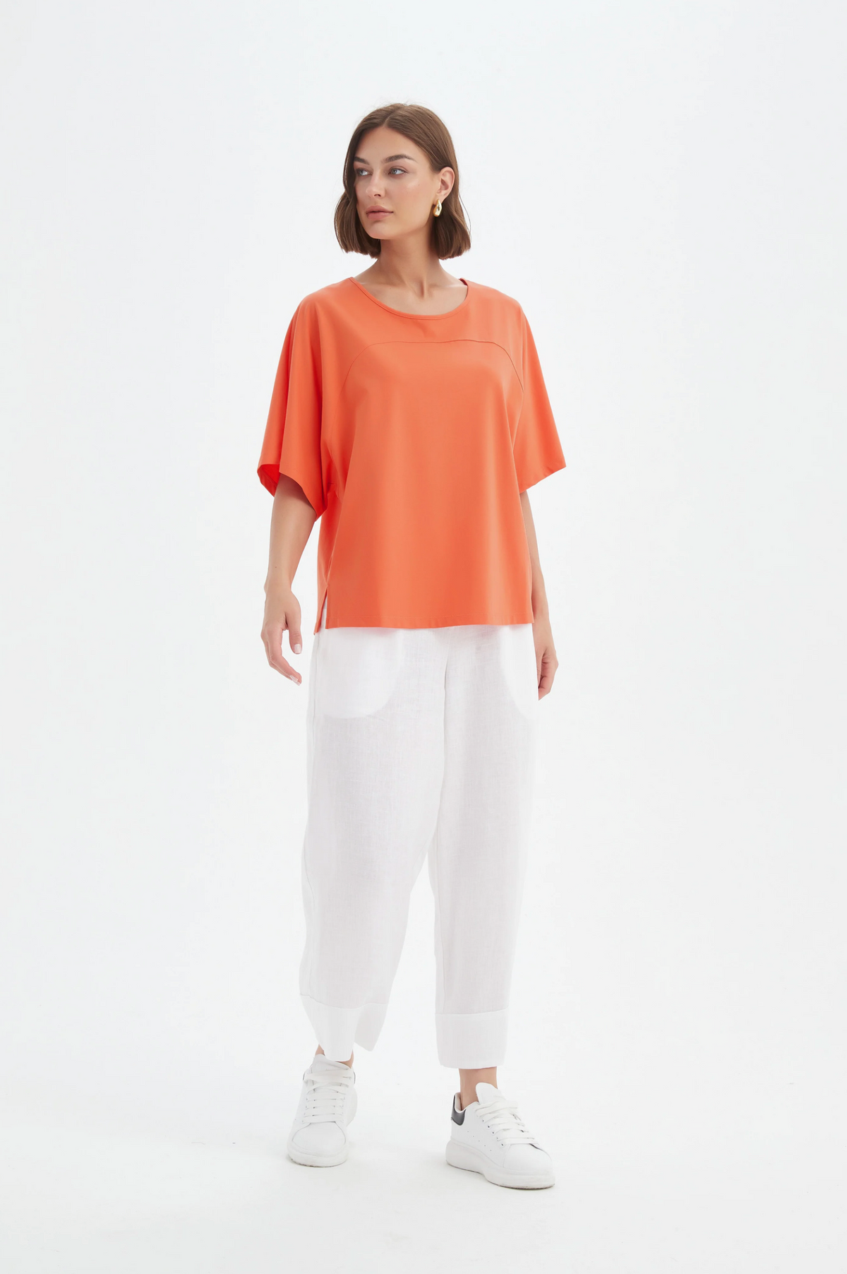 Tirelli Wide Sleeve Yoke Tee in Ember Orange