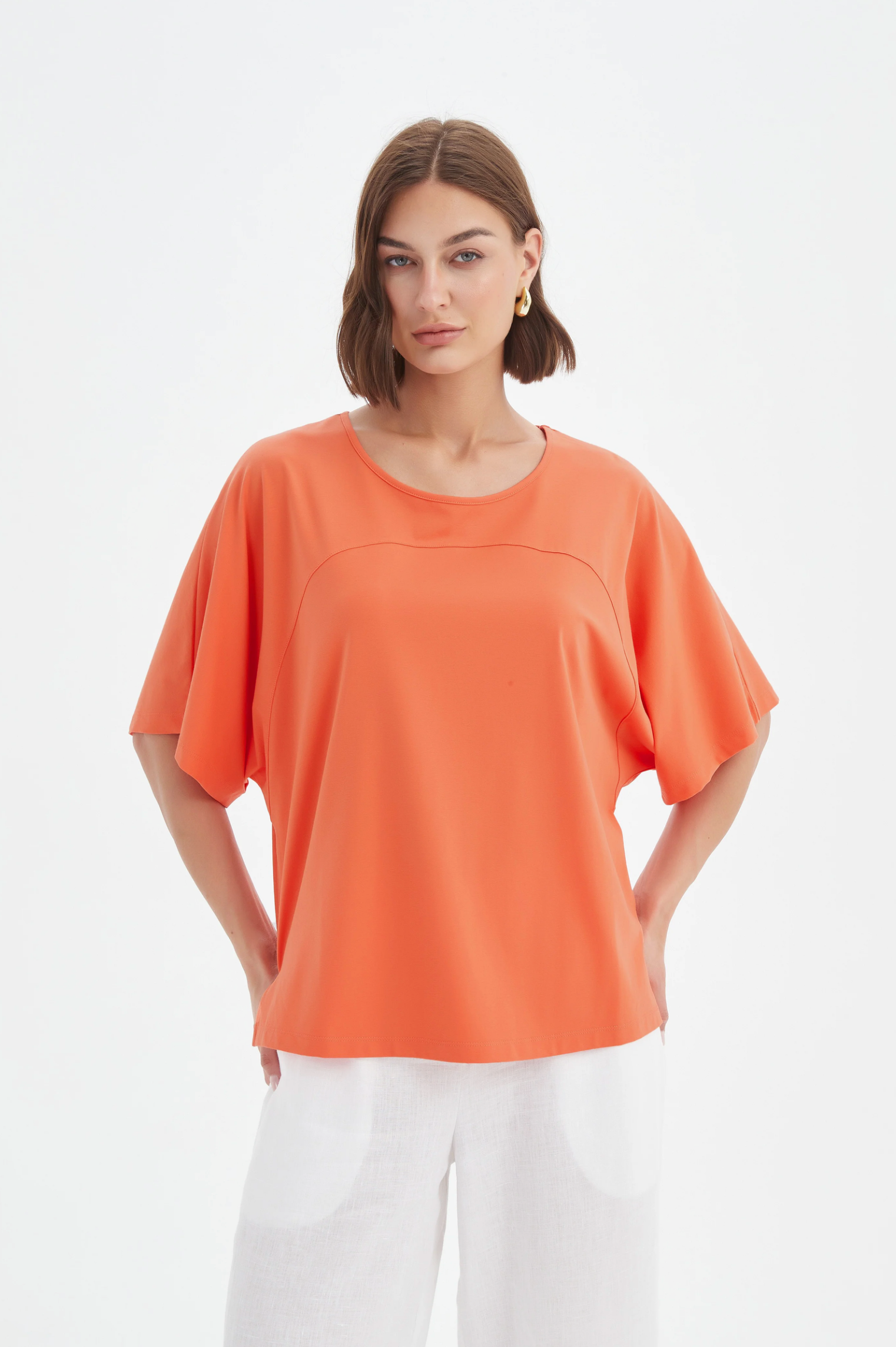 Tirelli Wide Sleeve Yoke Tee in Ember Orange