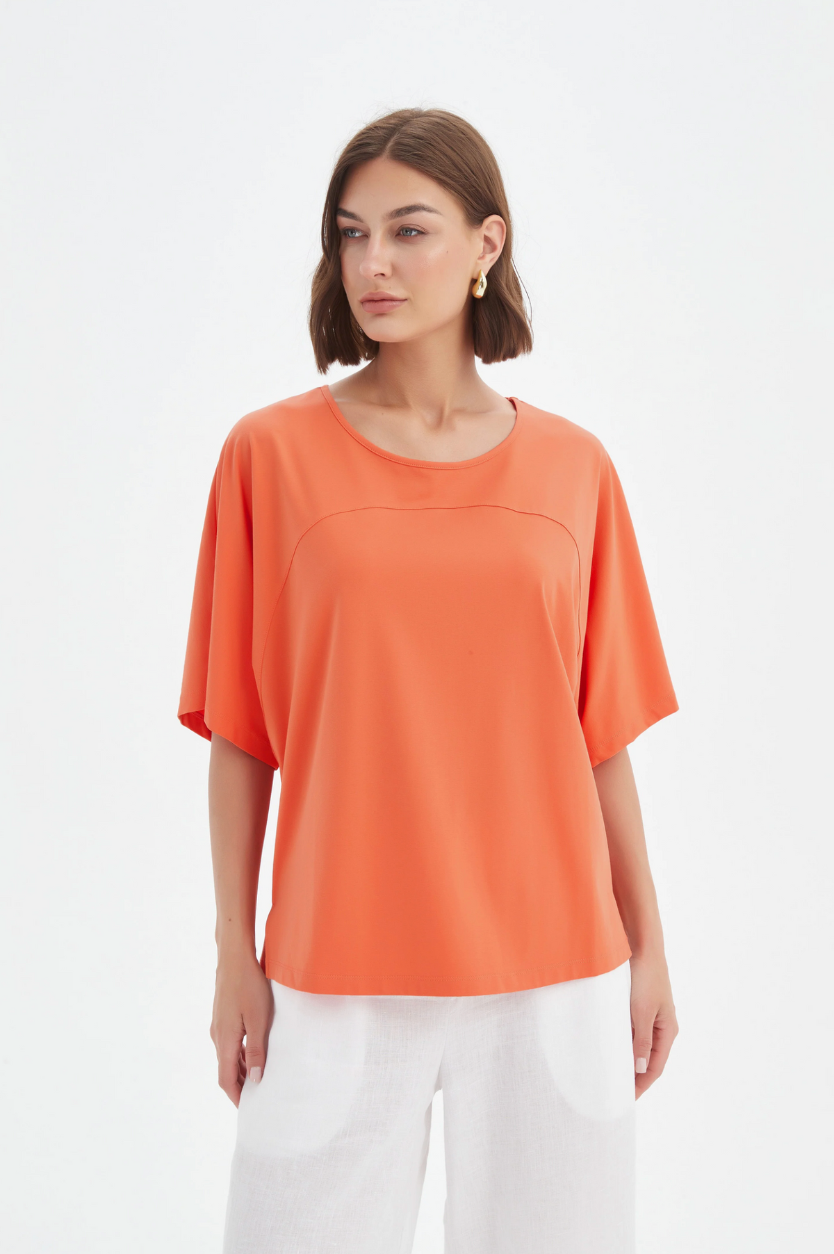 Tirelli Wide Sleeve Yoke Tee in Ember Orange
