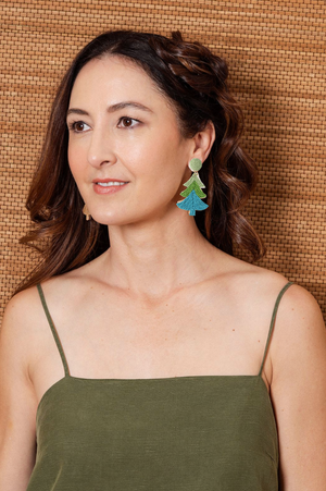 Enhance Accessories Christmas Tree Earrings in Green