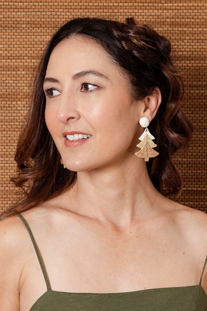 Enhance Accessories Christmas Tree Earrings in Natural