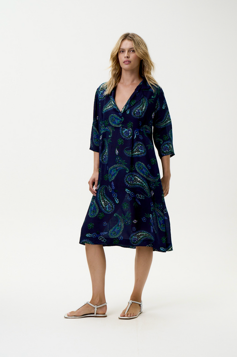 oneseason Jazz Hanalei Bay Dress in Navy Paisley