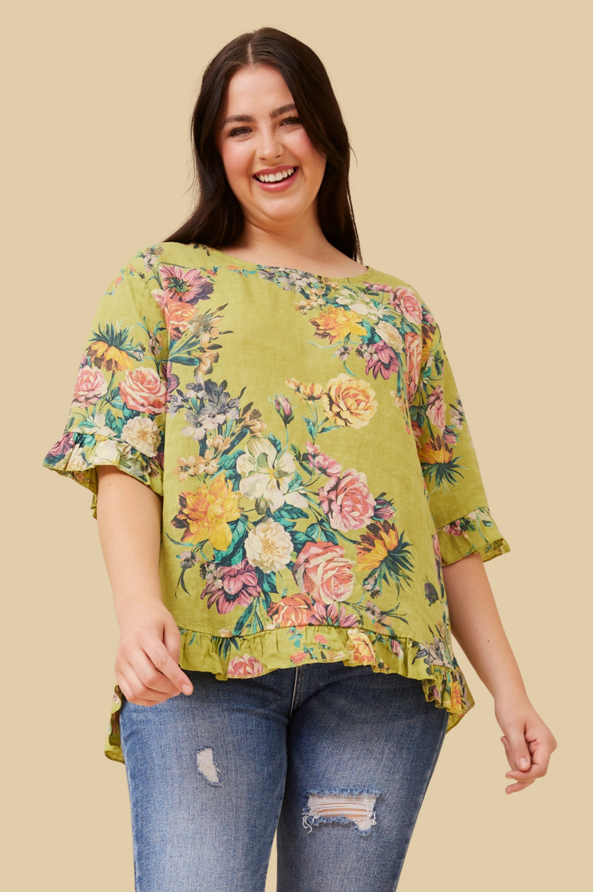 Bottega Moda Short Sleeve Elbow Length Floral Print Top