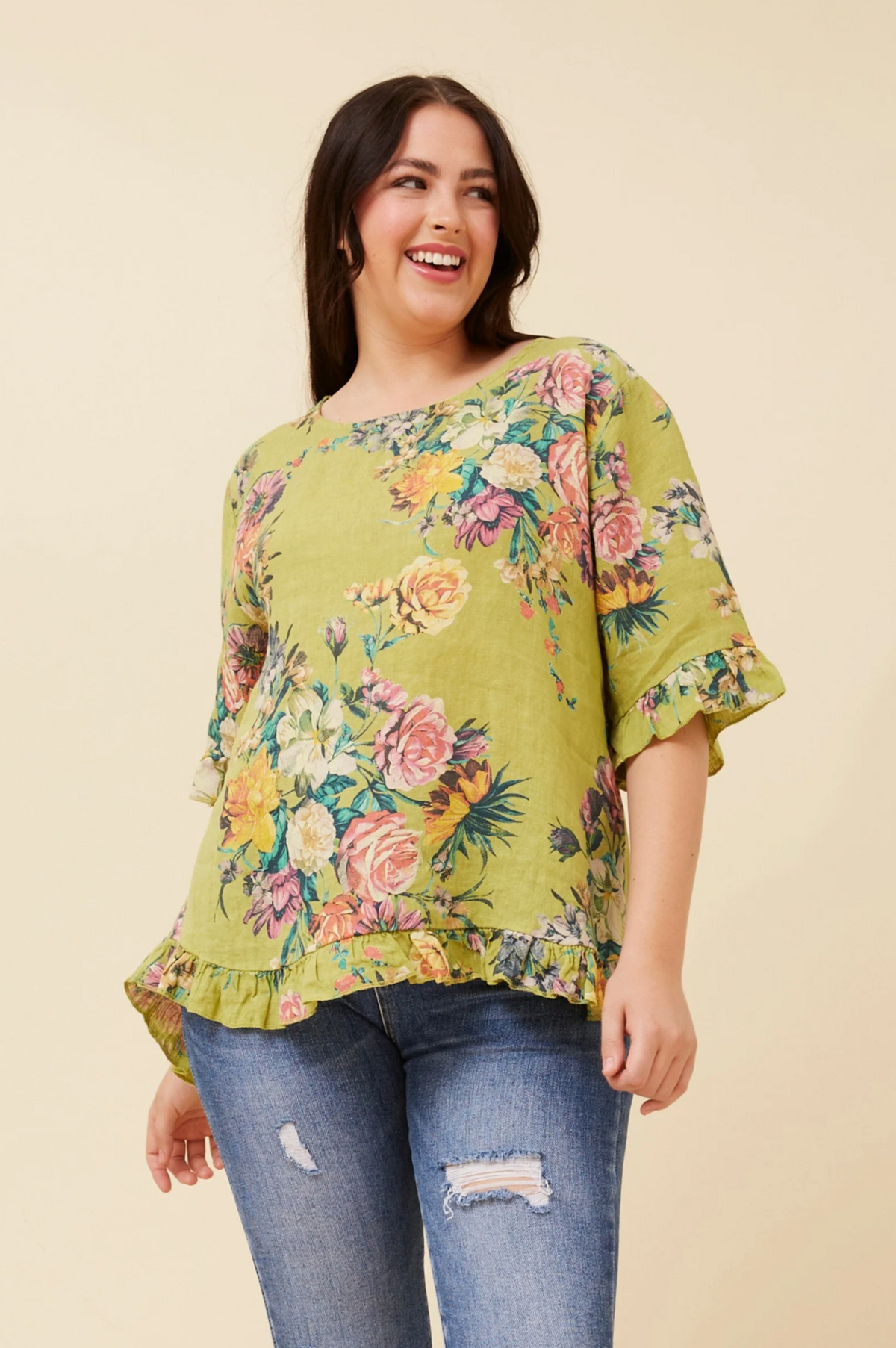 Bottega Moda Short Sleeve Elbow Length Floral Print Top
