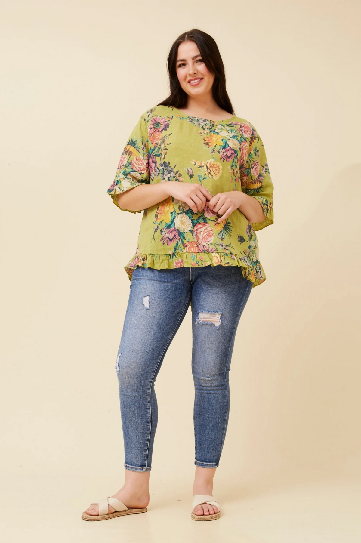 Bottega Moda Short Sleeve Elbow Length Floral Print Top
