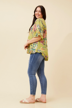 Bottega Moda Short Sleeve Elbow Length Floral Print Top