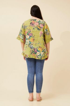 Bottega Moda Short Sleeve Elbow Length Floral Print Top