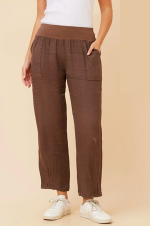 Bottega Moda Linen Pant in Bitter Chocolate