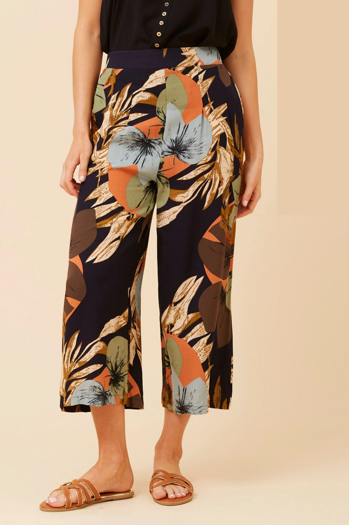 Caroline Morgan Crop Tropical Floral Print Wide leg pant