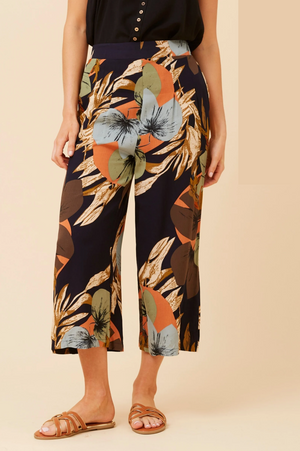 Caroline Morgan Crop Tropical Floral Print Wide leg pant