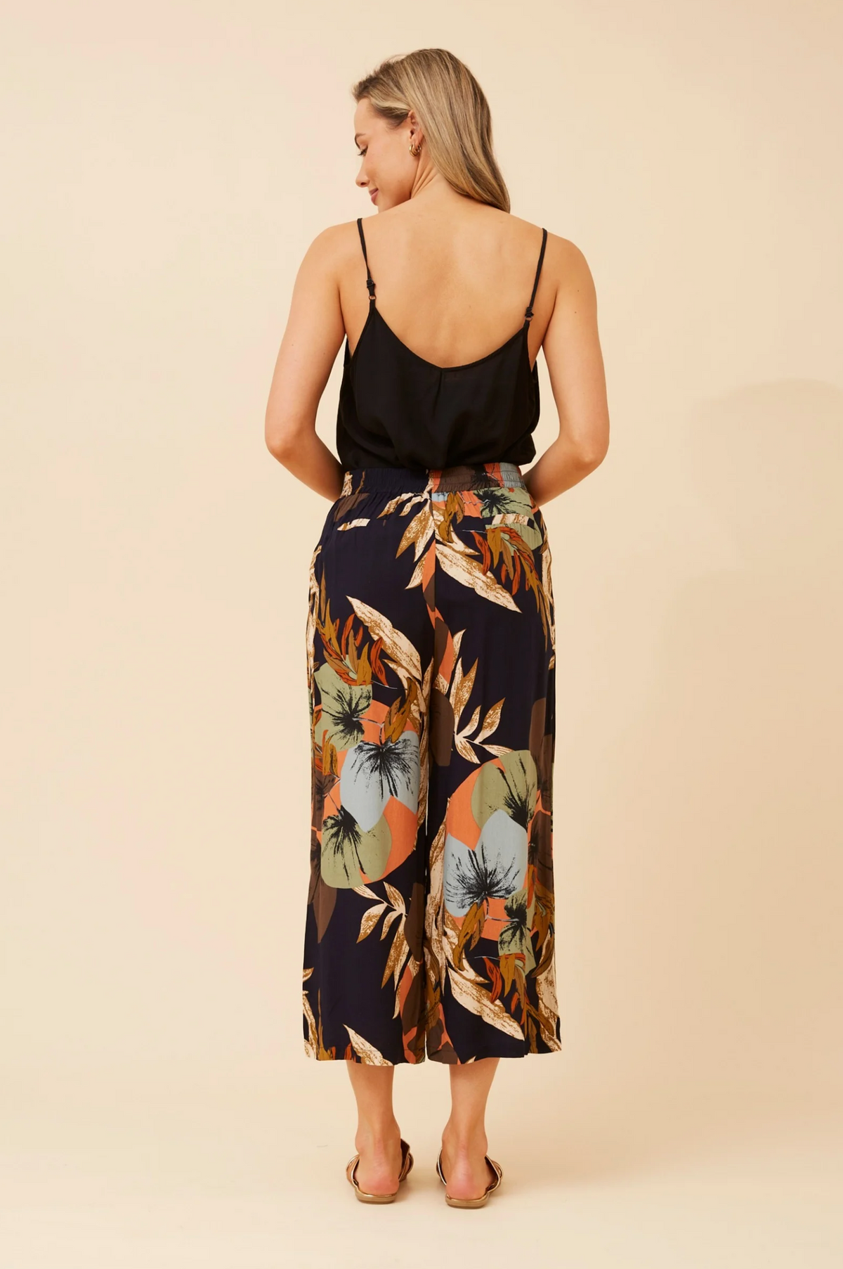 Caroline Morgan Crop Tropical Floral Print Wide leg pant