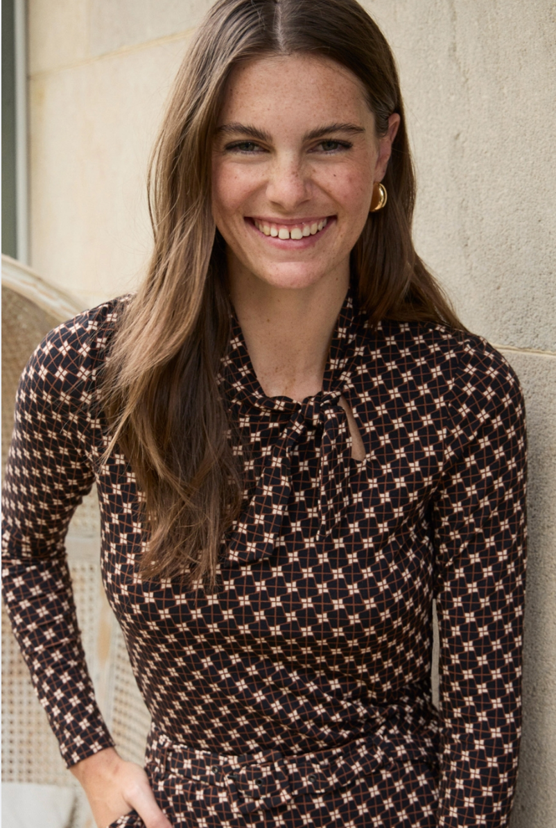 Surkana Printed Stretch Neck Tie Top