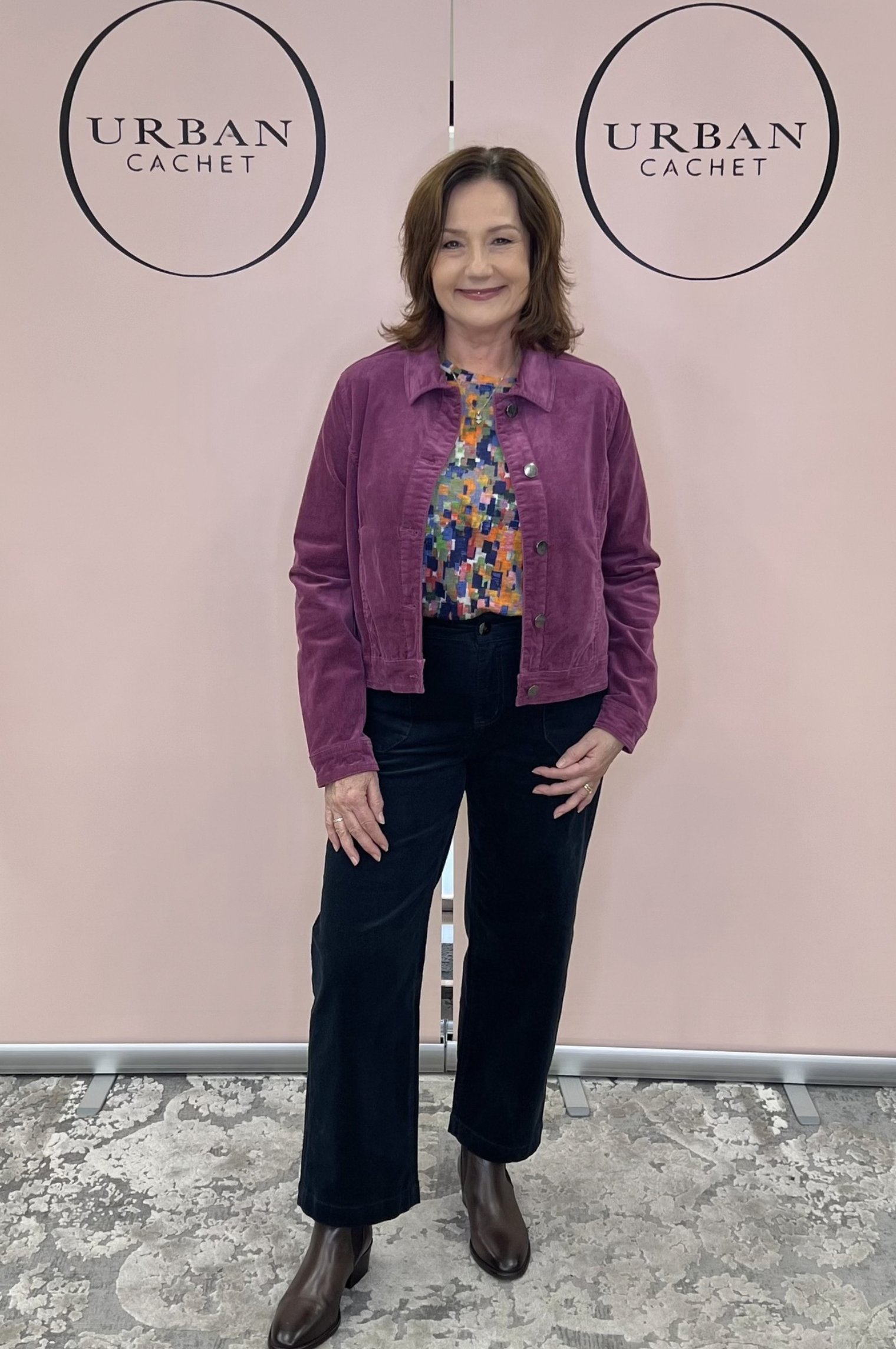 New London Jeans Uphall Boxy Crop Pinwhale Cord Jacket  in Cord Purple