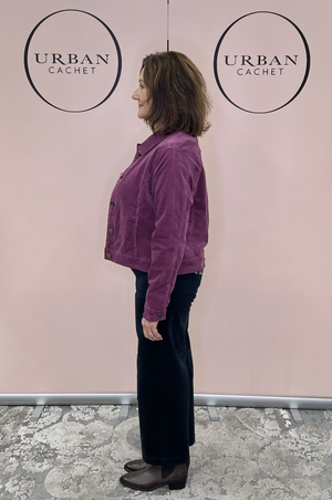 New London Jeans Uphall Boxy Crop Pinwhale Cord Jacket  in Cord Purple