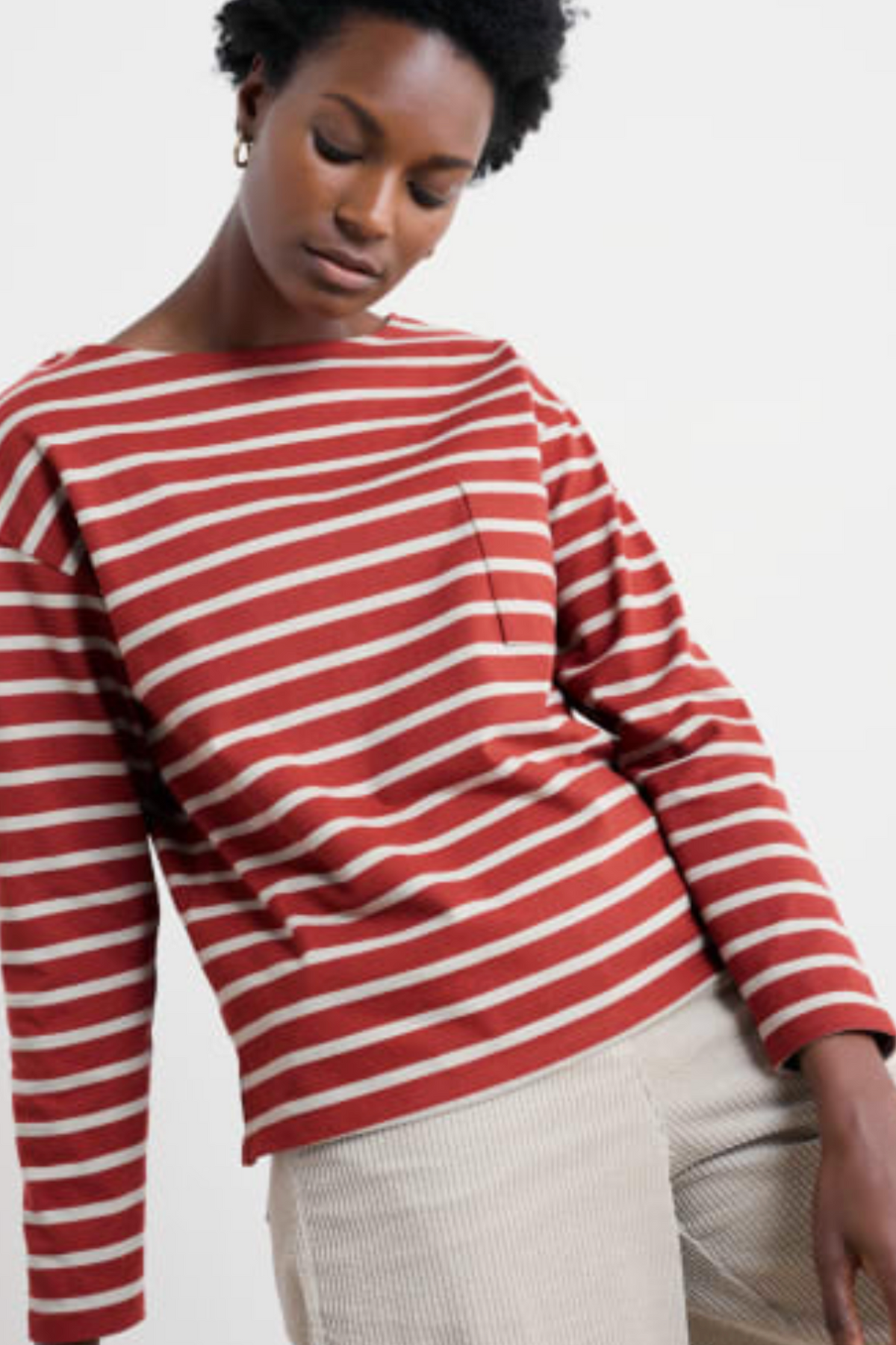 Seasalt Cornwall Beach Boat Top in Breton Red Sail Chalk
