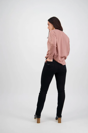 Vassalli Bay Pull on Slim Leg Full Length Pant in Black Denim