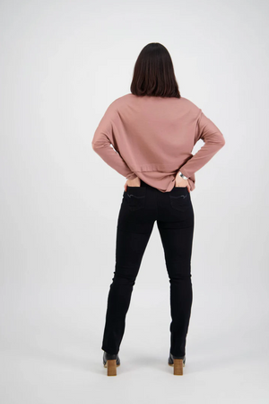 Vassalli Bay Pull on Slim Leg Full Length Pant in Black Denim