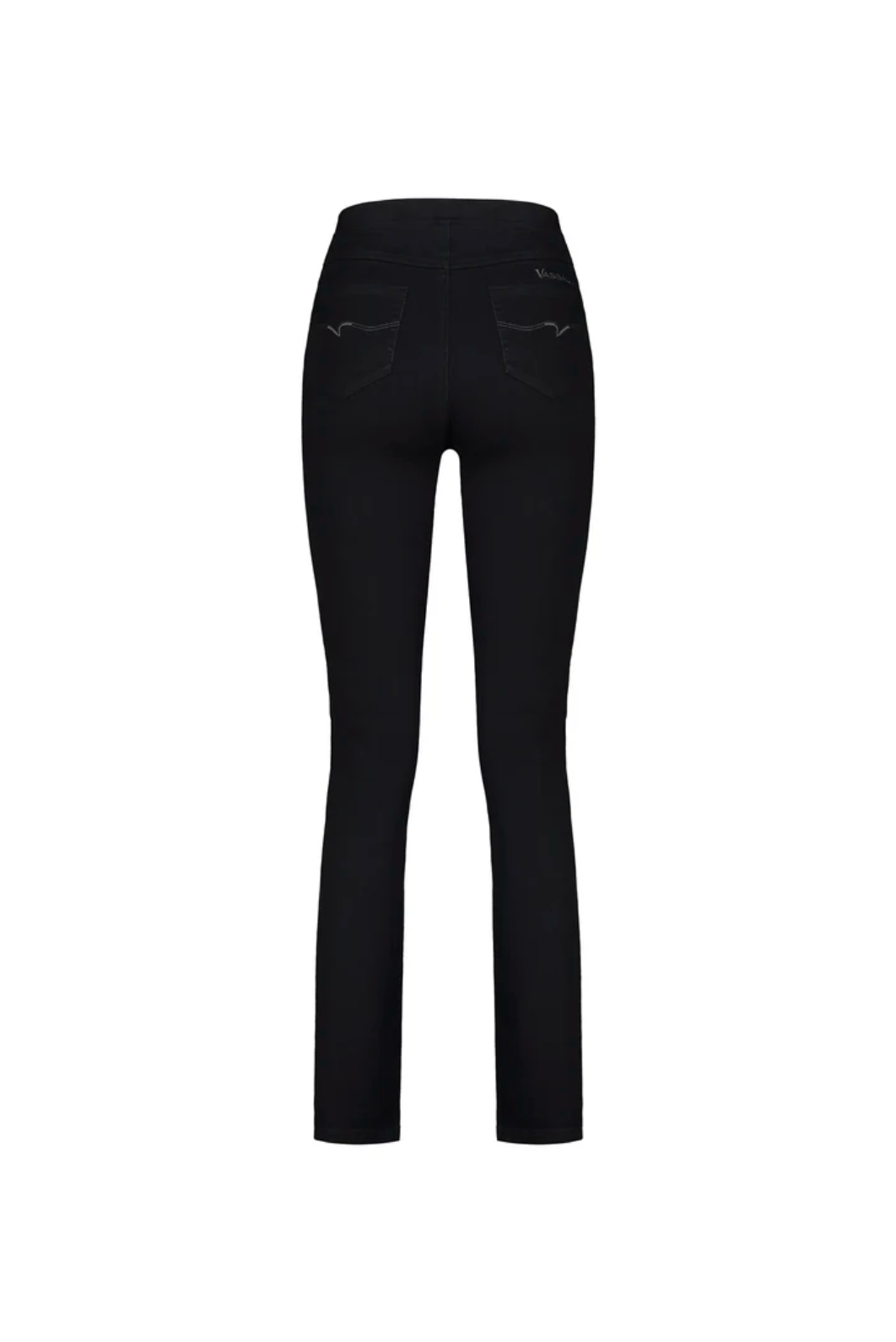 Vassalli Bay Pull on Slim Leg Full Length Pant in Black Denim