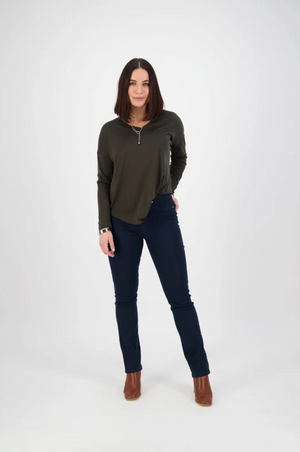 Vassalli Bay Pull on Slim Leg Full Length Denim Pant in Indigo Denim