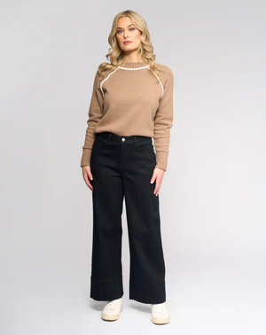 Vassalli Alley Wide Leg Ankle Grazer Jean in Black Denim