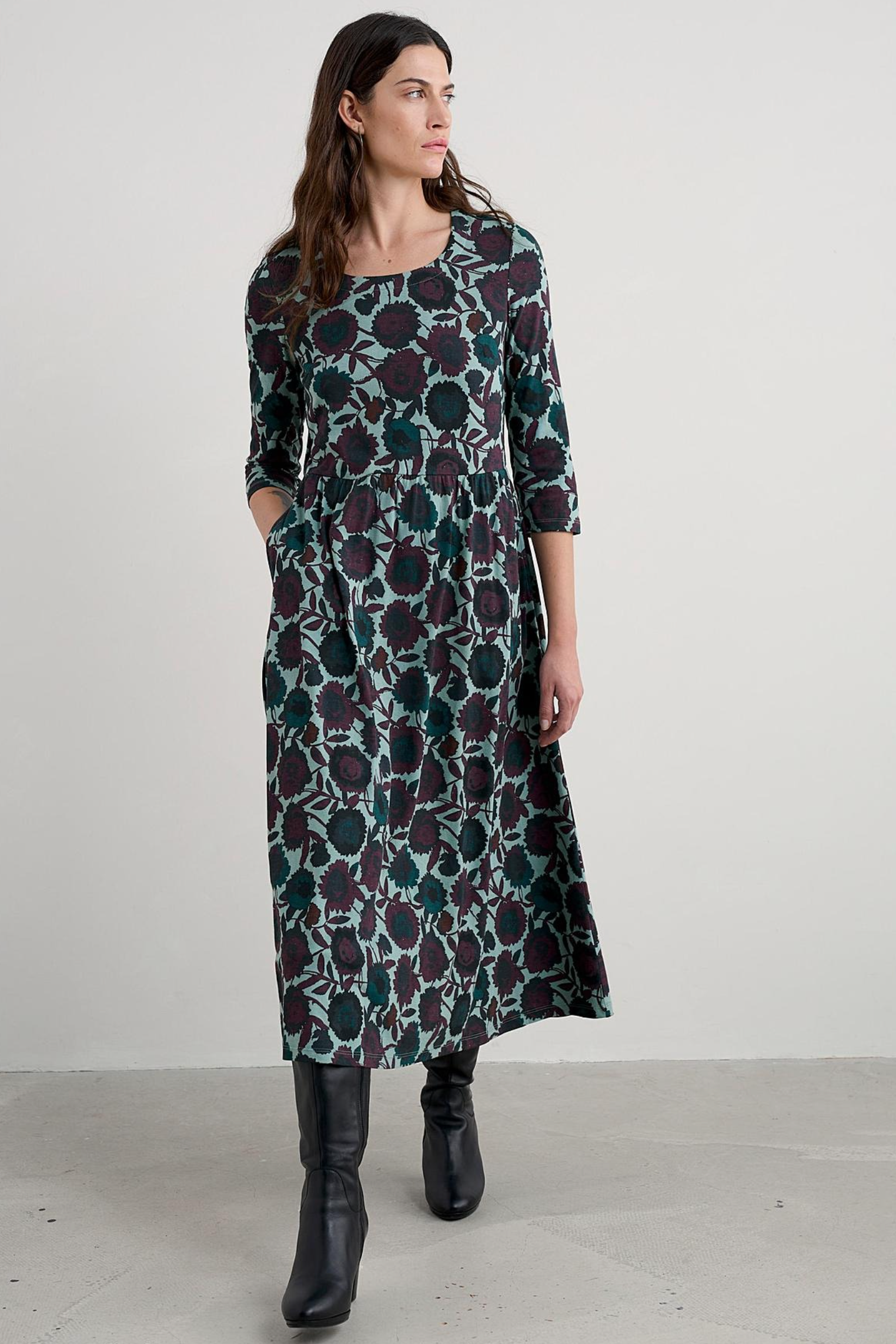 Seasalt Cornwall Emily Dress in Figurative Floral Sardine