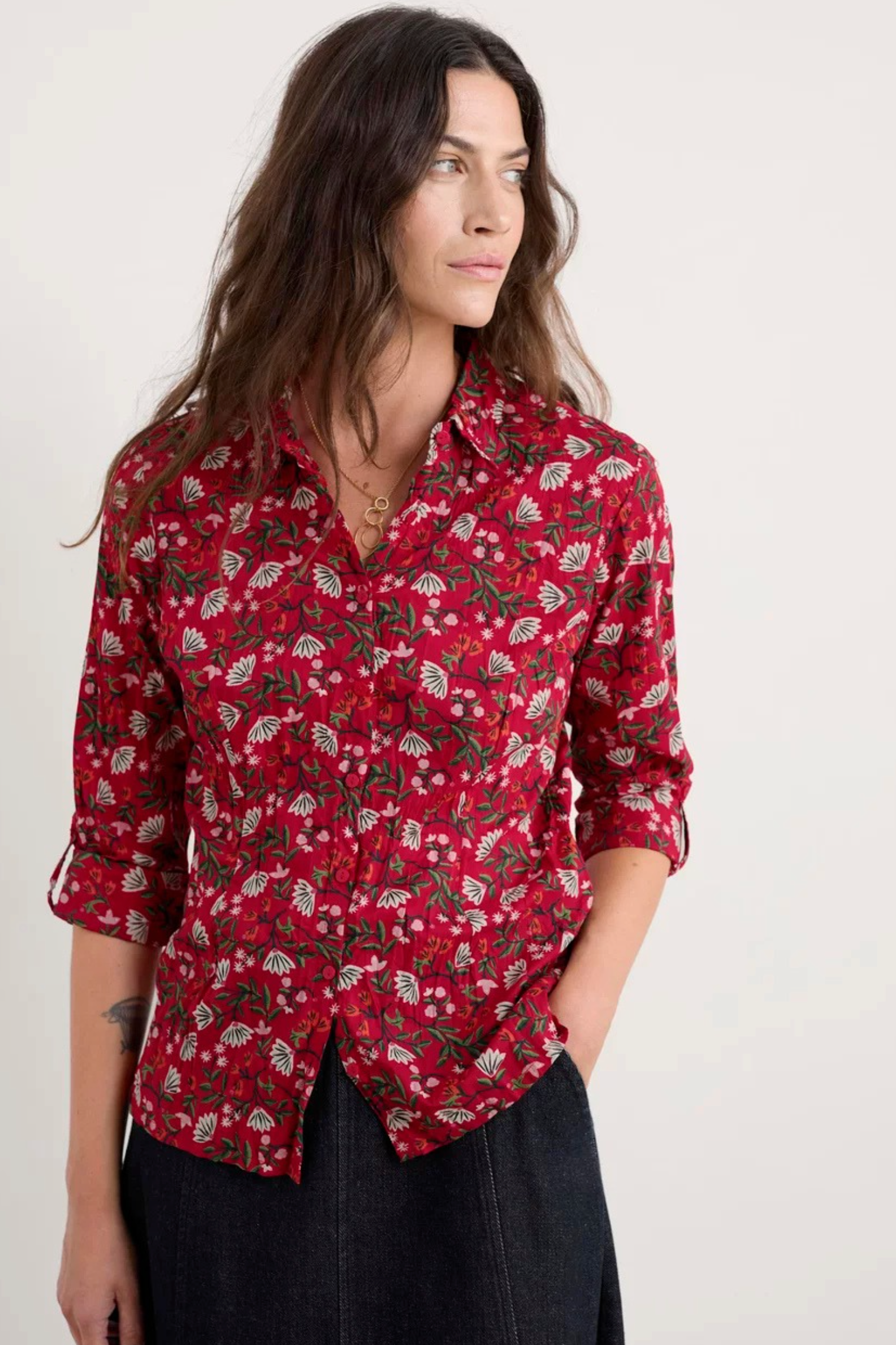 Seasalt Cornwall Larissa Shirt in Winter Wildflower Carmine