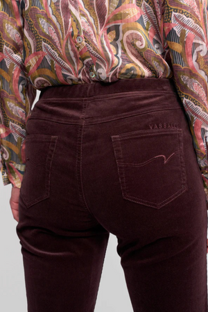 Vassalli Bay Cord Pull on Slim Leg Full Length Pant in Merlot BESTSELLERS