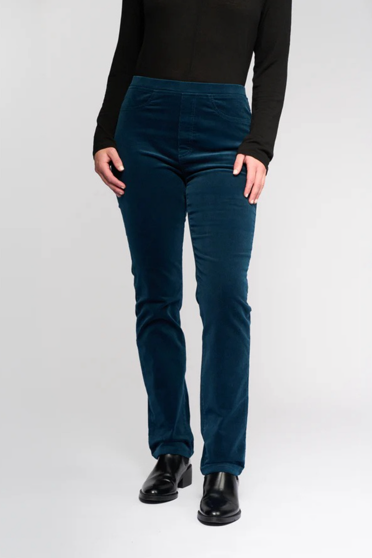 Vassalli Bay Cord Pull on Slim Leg Full Length Pant in Petrol BESTSELLERS