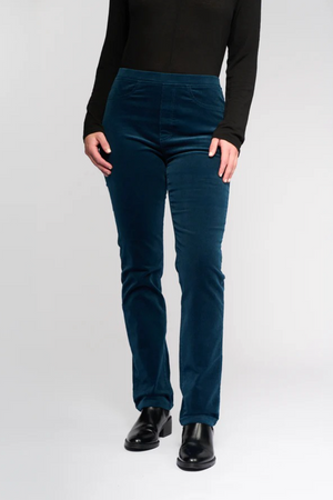 Vassalli Bay Cord Pull on Slim Leg Full Length Pant in Petrol BESTSELLERS