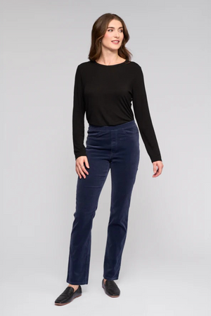 Vassalli Bay Cord Pull on Slim Leg Full Length Pant in Slate BESTSELLERS