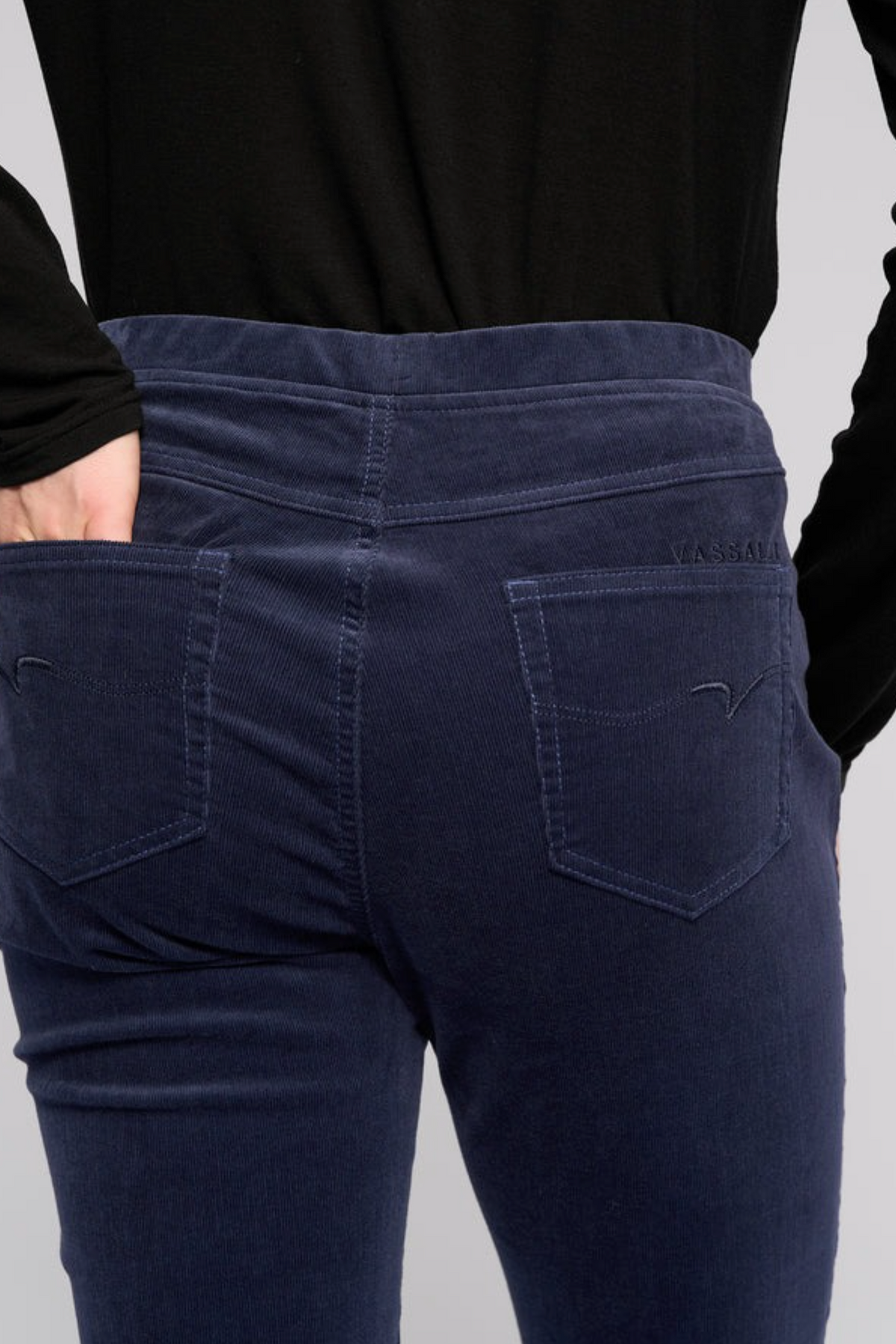 Vassalli Bay Cord Pull on Slim Leg Full Length Pant in Slate BESTSELLERS