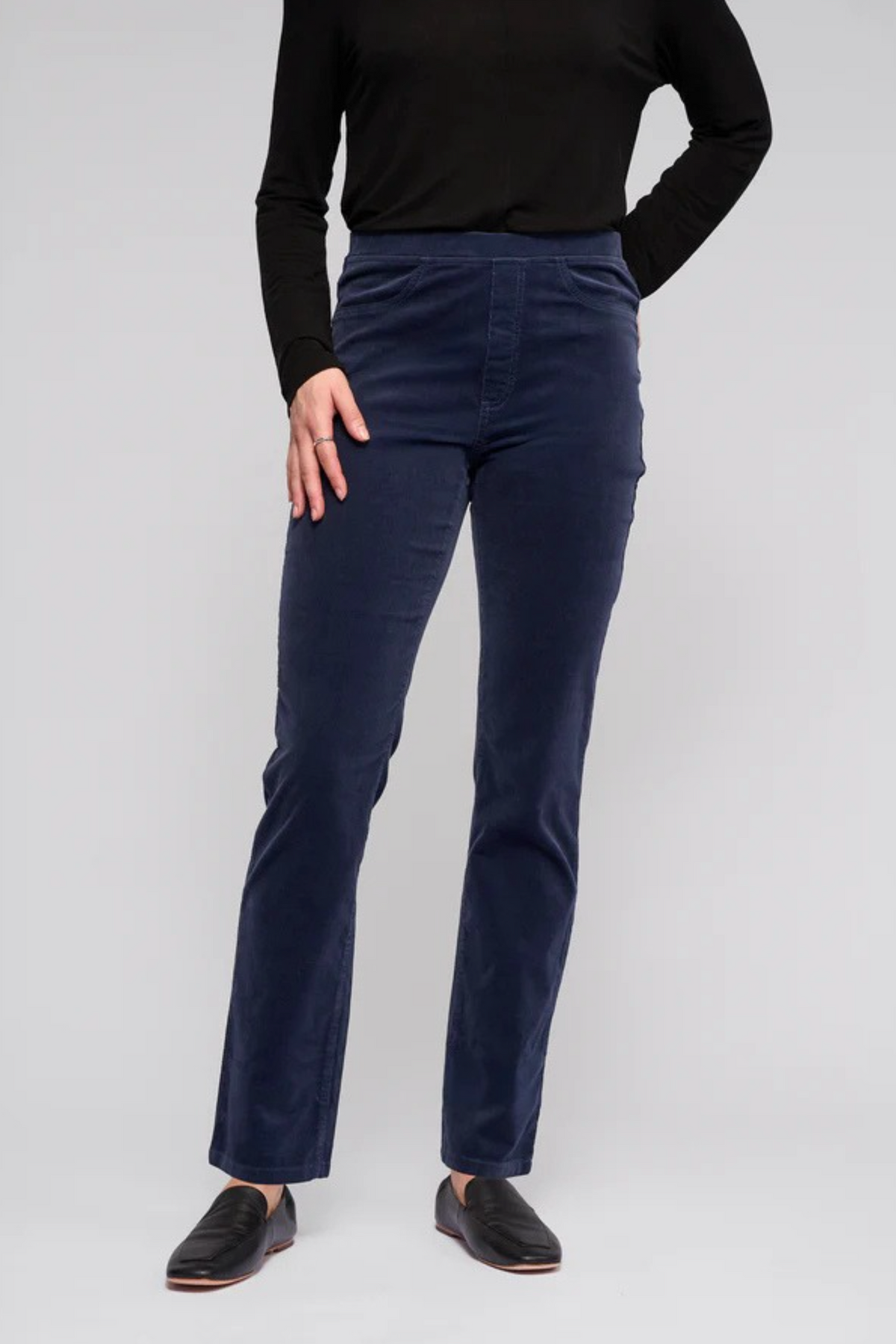 Vassalli Bay Cord Pull on Slim Leg Full Length Pant in Slate BESTSELLERS