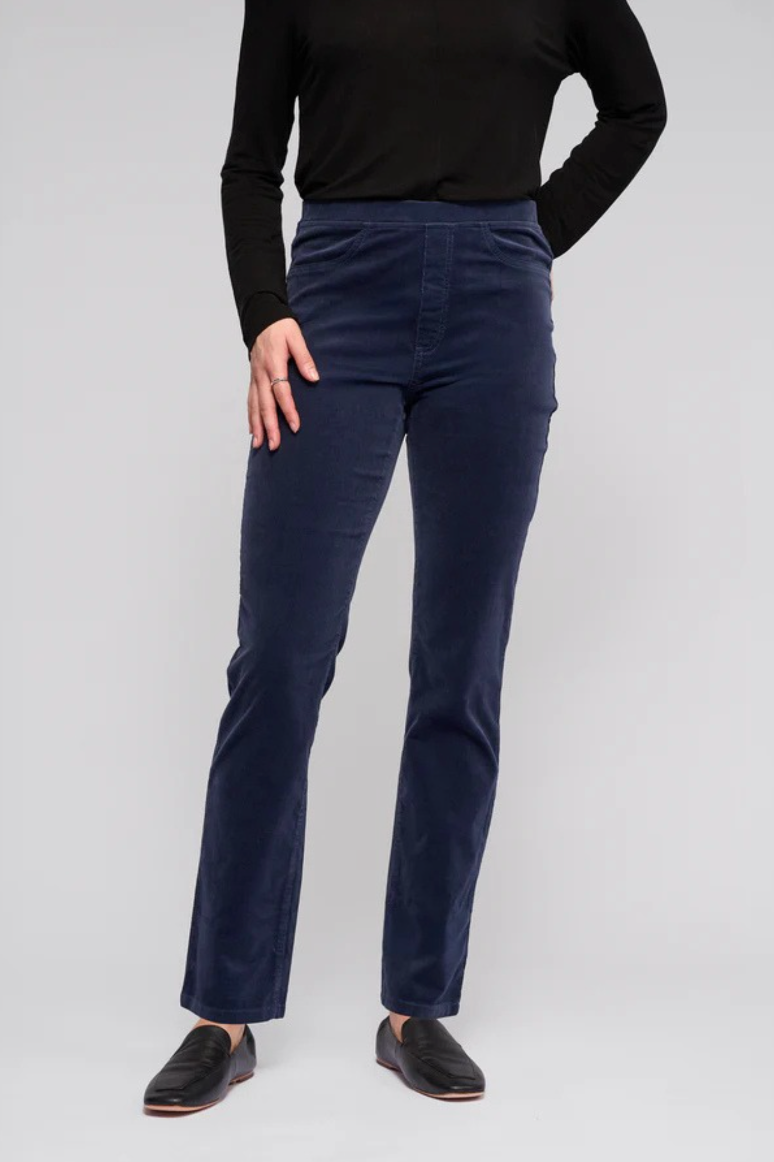 Vassalli Bay Cord Pull on Slim Leg Full Length Pant in Slate BESTSELLERS