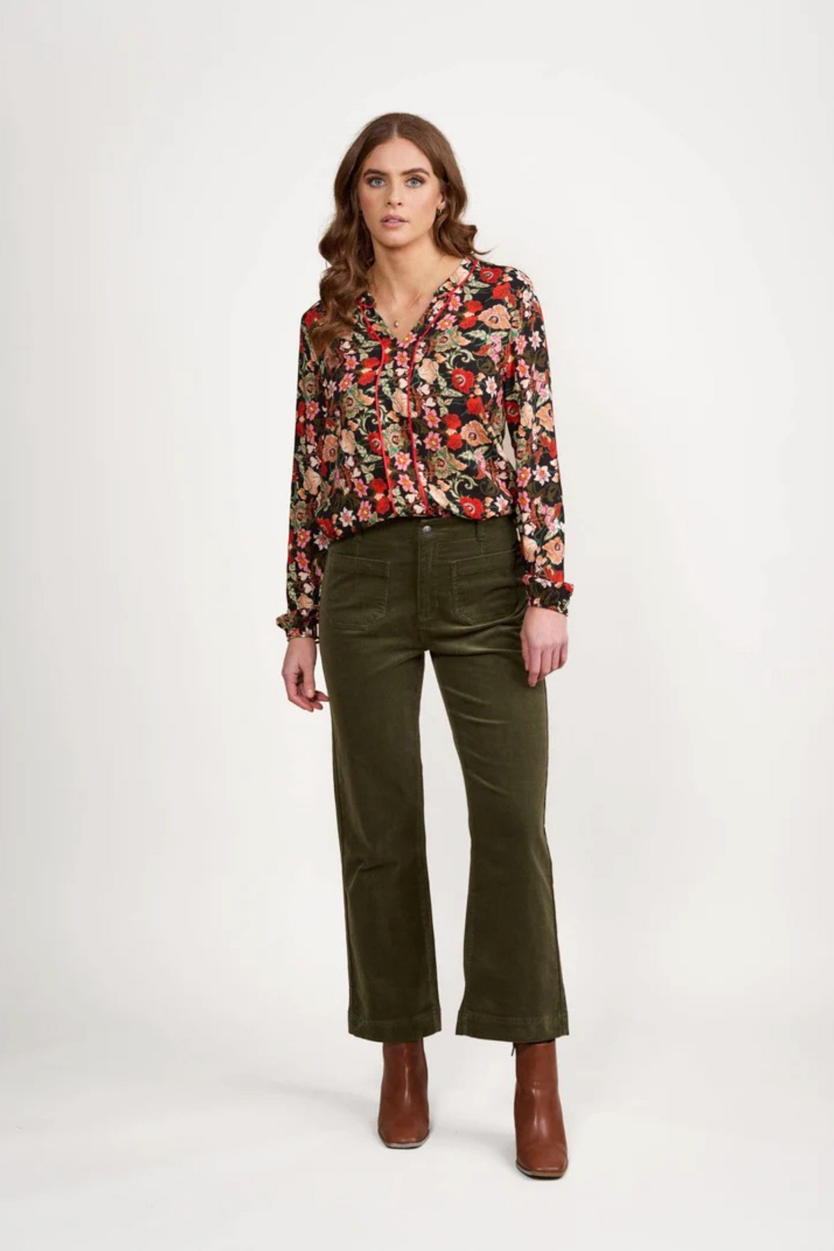 Vassalli Daily Cord Straight Leg Ankle Grazer Jean in Deep Sage