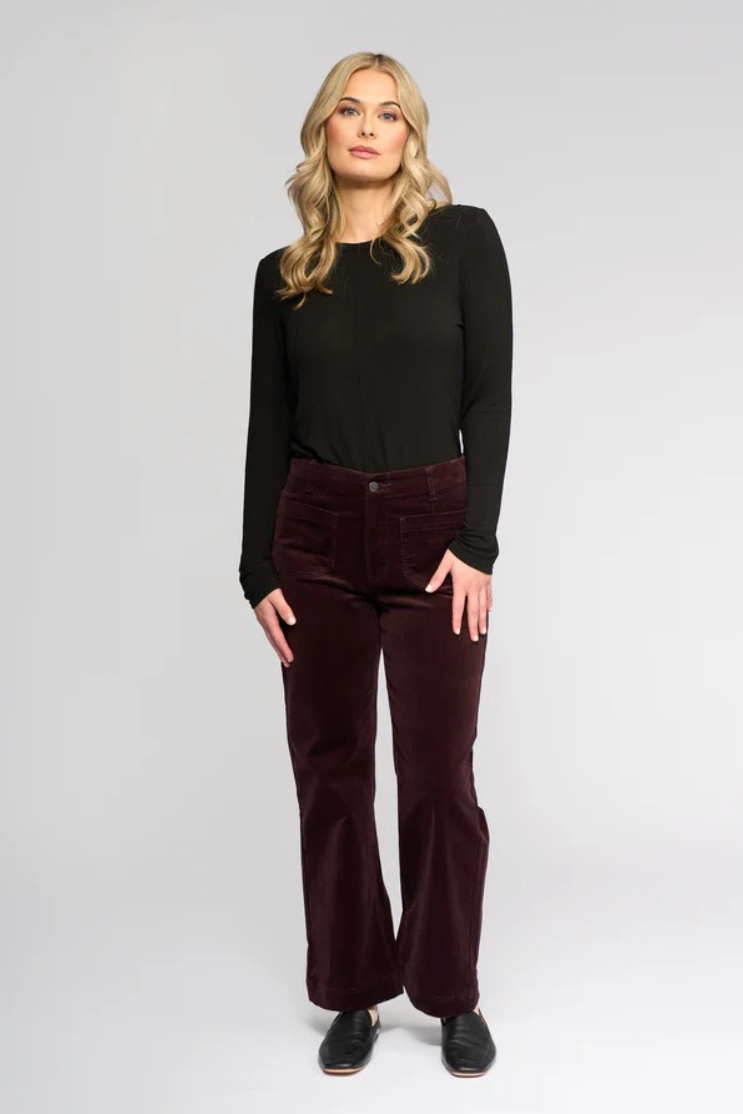 Vassalli Daily Cord Straight Leg Ankle Grazer Jean in Merlot