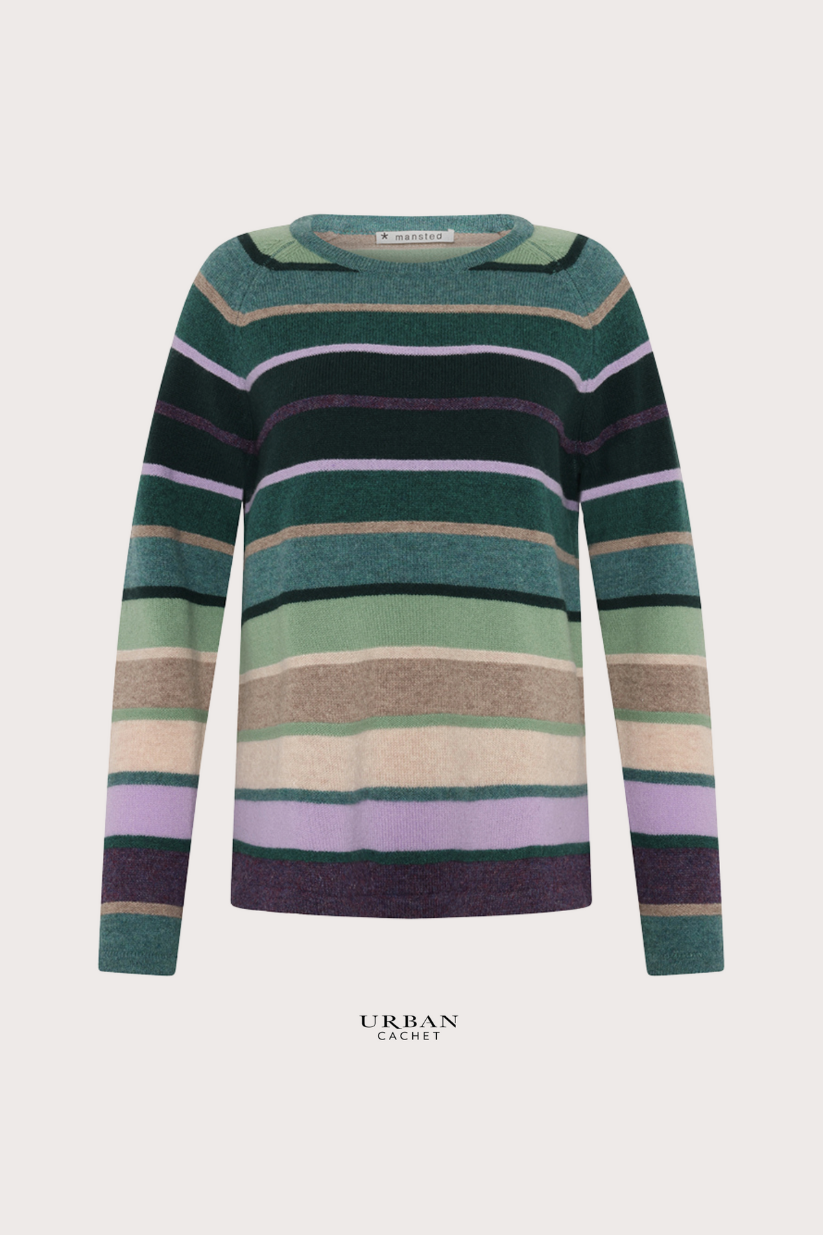 Mansted Denmark Aline Lambswool Stripe Crew in Cold Green