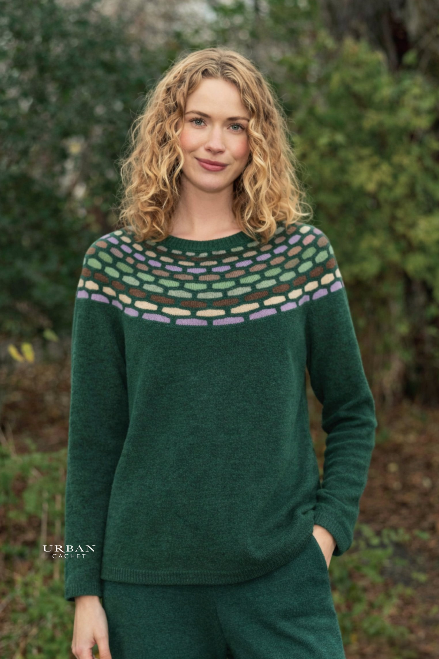 Mansted Denmark Brigitte Lambswool Honey Yoke Crew in Emerald