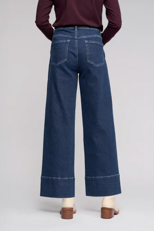 Vassalli Alley Wide Leg Ankle Grazer Jean in Dark Blue
