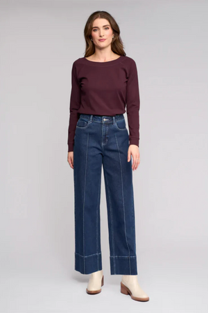 Vassalli Alley Wide Leg Ankle Grazer Jean in Dark Blue
