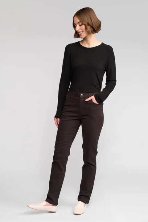 Vassalli Column Pant Slim Leg Knit Denim Jean in Chocolate
