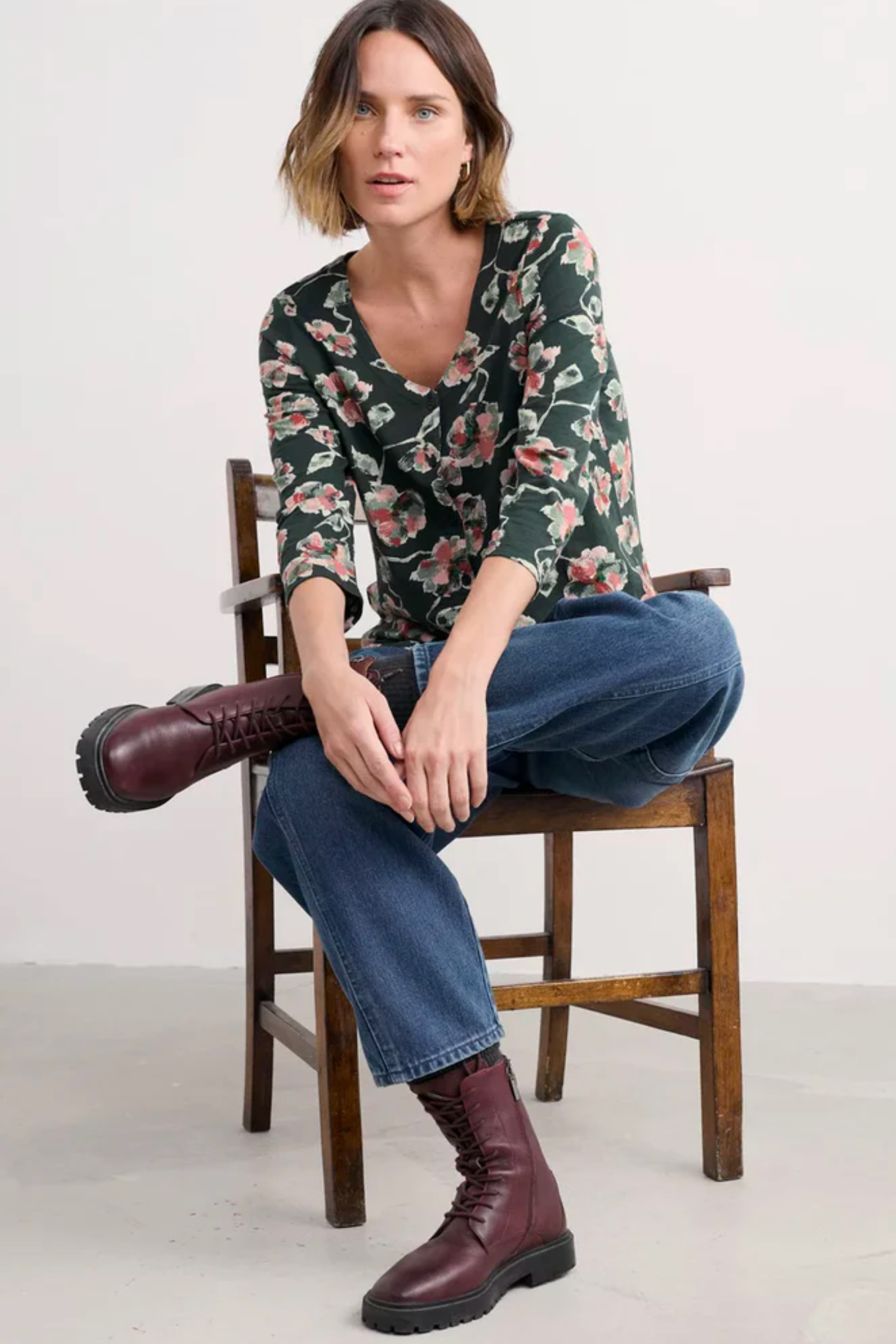 Seasalt Cornwall 3/4 Studio Glass Top-Artist in Camellia Coppice