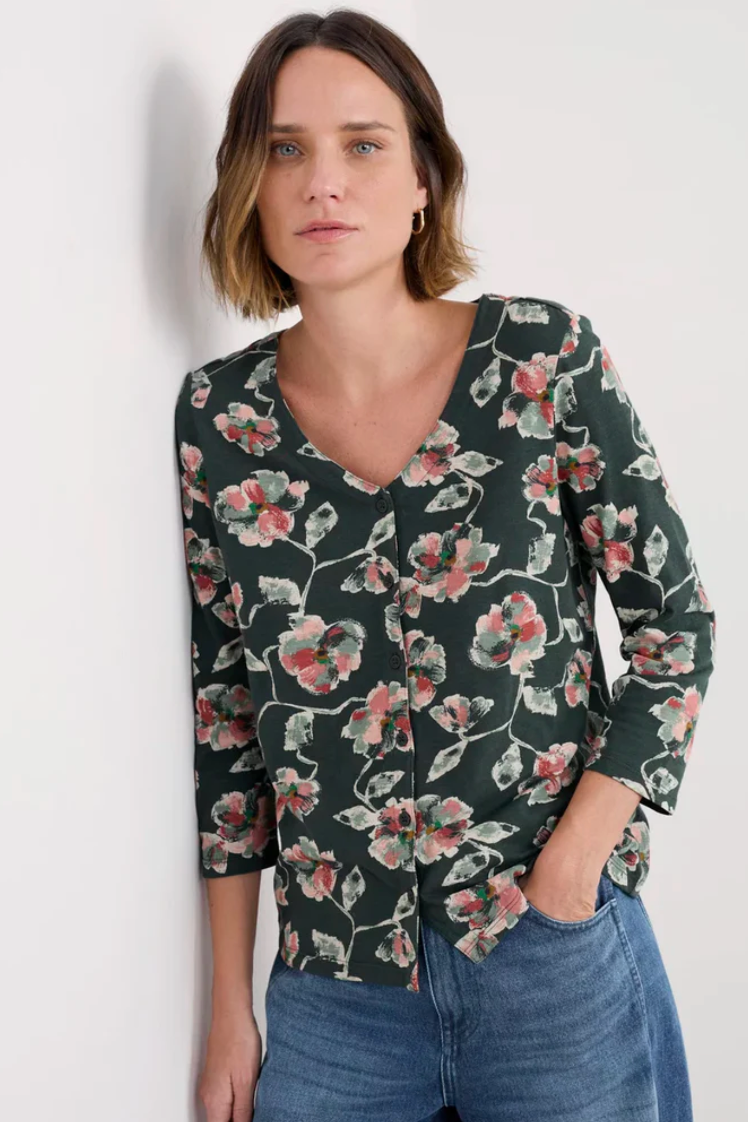 Seasalt Cornwall 3/4 Studio Glass Top-Artist in Camellia Coppice