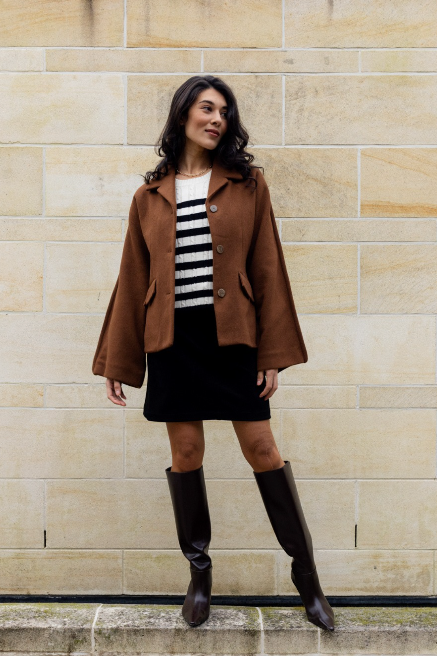 Foil Break Through Coat in Caramel