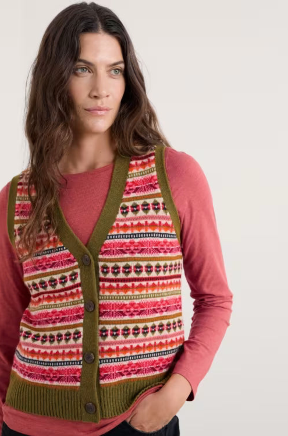 Seasalt Cornwall Percella Cove Waistcoat Vest Merino in Scillia Aran Multi