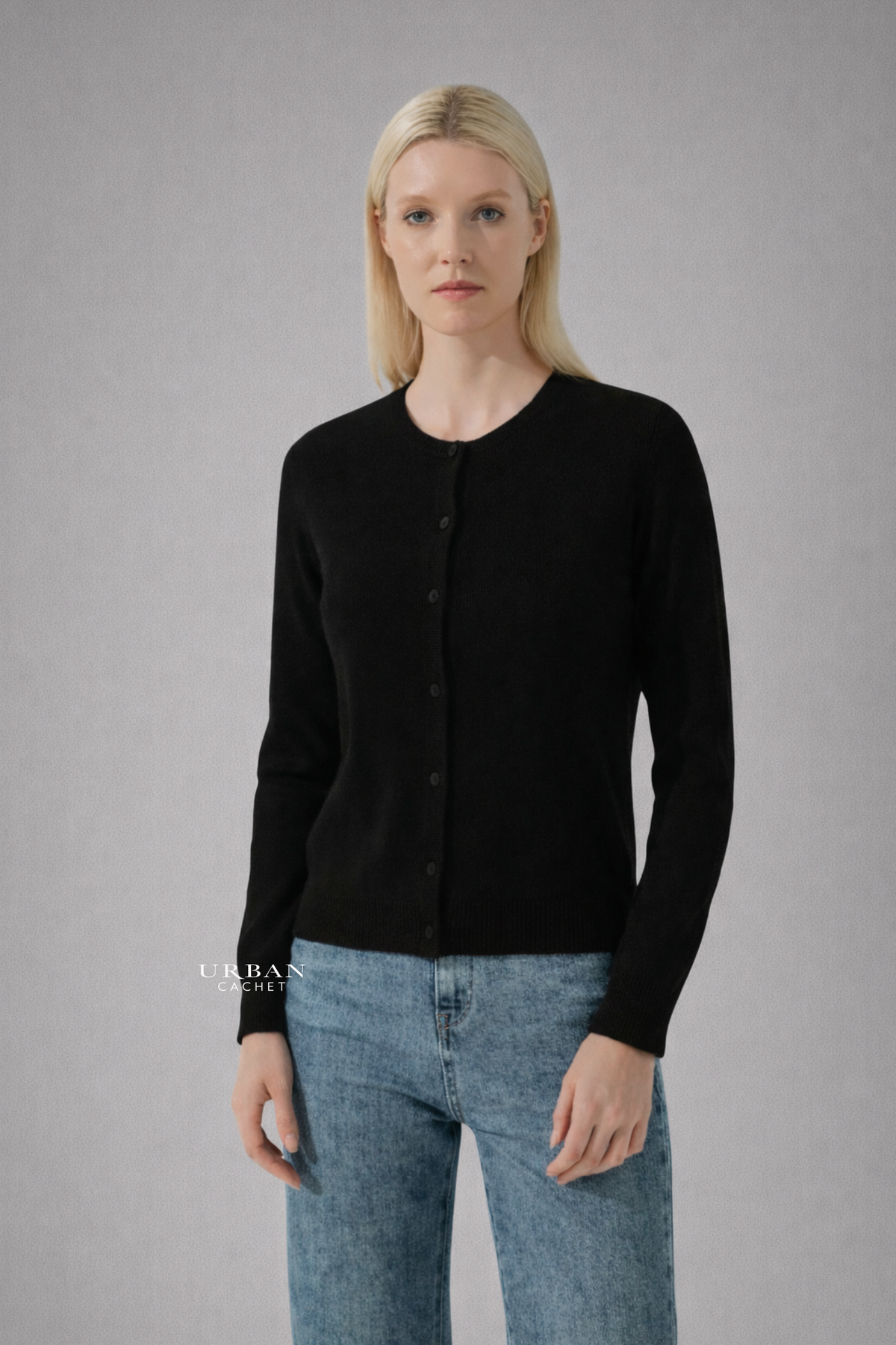 Stitch + Story Wool Cashmere Cardigan in Black