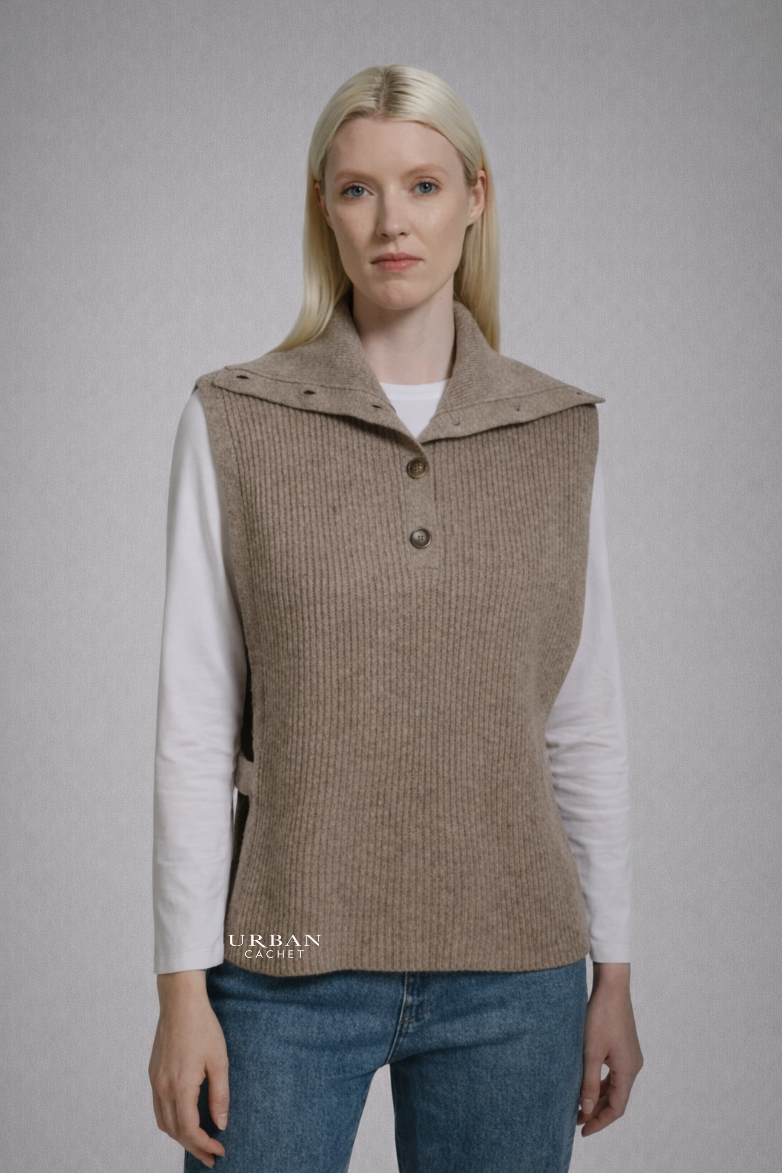 Stitch + Story Wool Popover Vest in Light Brown